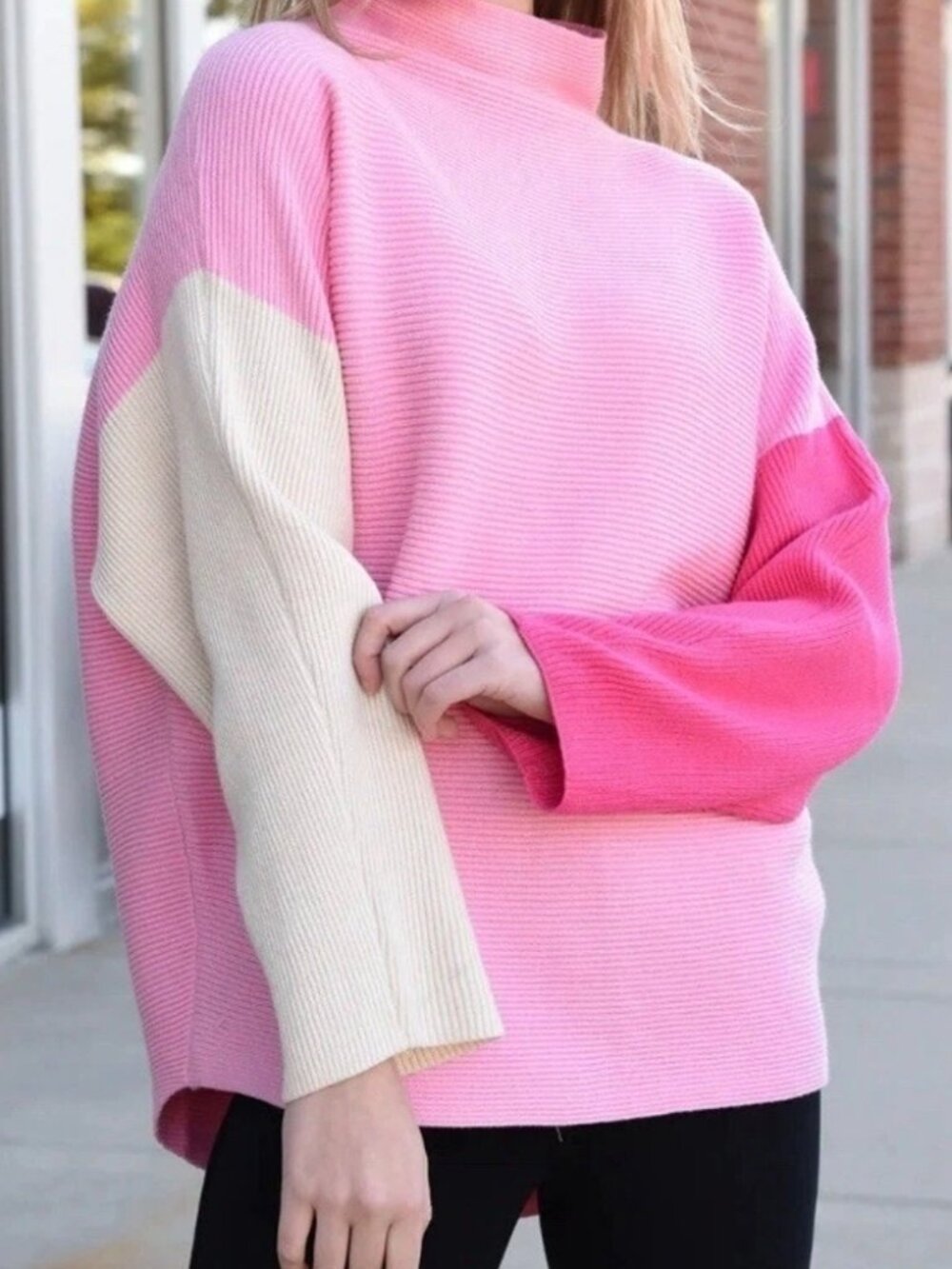 THML Funnel Neck Colorblock Sweater